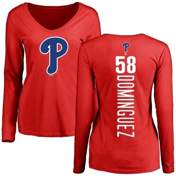 Women's Philadelphia Phillies Seranthony Dominguez ＃58 Backer Slim Fit Long Sleeve T-Shirt - Red