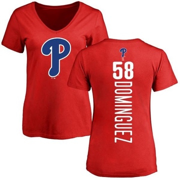 Women's Philadelphia Phillies Seranthony Dominguez ＃58 Backer Slim Fit T-Shirt - Red