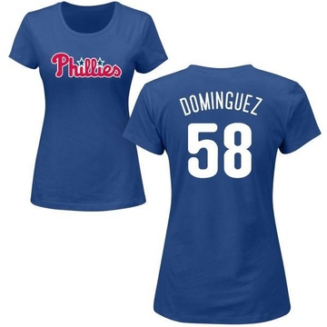 Women's Philadelphia Phillies Seranthony Dominguez ＃58 Roster Name & Number T-Shirt - Royal