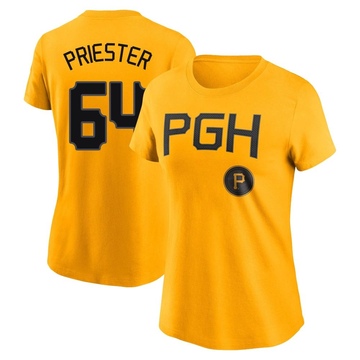 Women's Pittsburgh Pirates Quinn Priester ＃64 2023 City Connect Name & Number T-Shirt - Gold