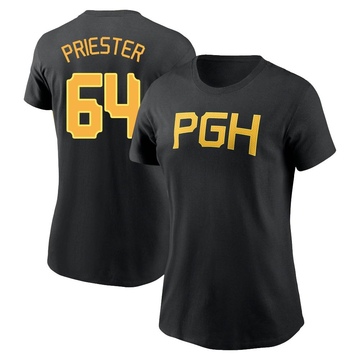 Women's Pittsburgh Pirates Quinn Priester ＃64 2023 City Connect Wordmark Name & Number T-Shirt - Black