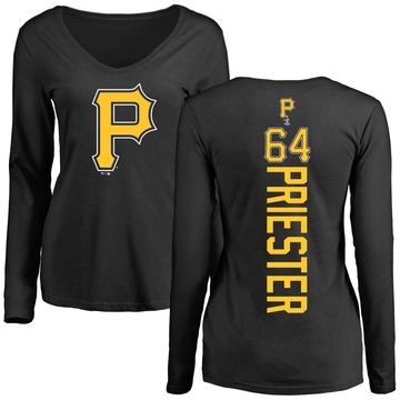Women's Pittsburgh Pirates Quinn Priester ＃64 Backer Slim Fit Long Sleeve T-Shirt - Black