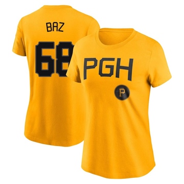 Women's Pittsburgh Pirates Shane Baz ＃68 2023 City Connect Name & Number T-Shirt - Gold