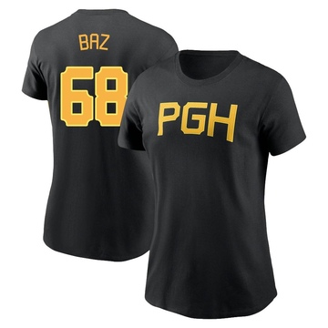 Women's Pittsburgh Pirates Shane Baz ＃68 2023 City Connect Wordmark Name & Number T-Shirt - Black