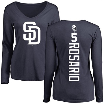 Women's San Diego Padres Eguy Rosario ＃5 Backer Slim Fit Long Sleeve T-Shirt - Navy