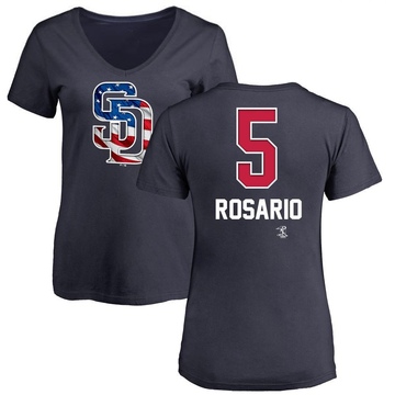 Women's San Diego Padres Eguy Rosario ＃5 Name and Number Banner Wave V-Neck T-Shirt - Navy