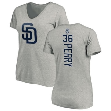 Women's San Diego Padres Gaylord Perry ＃36 Backer Slim Fit T-Shirt Ash