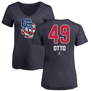 Women's San Diego Padres Glenn Otto ＃49 Name and Number Banner Wave V-Neck T-Shirt - Navy