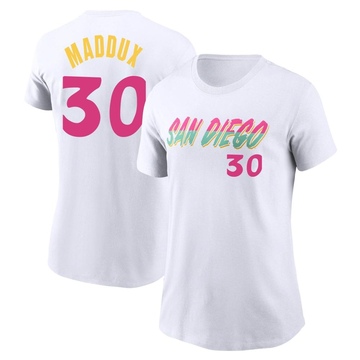 Women's San Diego Padres Greg Maddux ＃30 2022 City Connect Name & Number T-Shirt - White