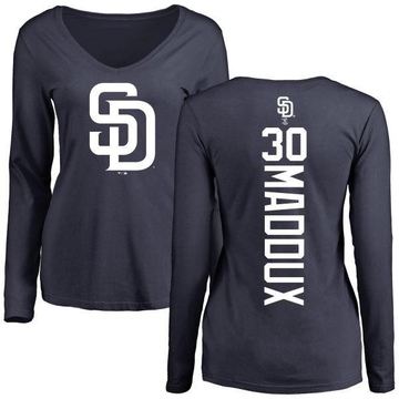 Women's San Diego Padres Greg Maddux ＃30 Backer Slim Fit Long Sleeve T-Shirt - Navy
