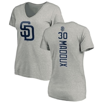 Women's San Diego Padres Greg Maddux ＃30 Backer Slim Fit T-Shirt Ash