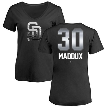 Women's San Diego Padres Greg Maddux ＃30 Midnight Mascot V-Neck T-Shirt - Black