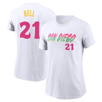 Women's San Diego Padres Heath Bell ＃21 2022 City Connect Name & Number T-Shirt - White