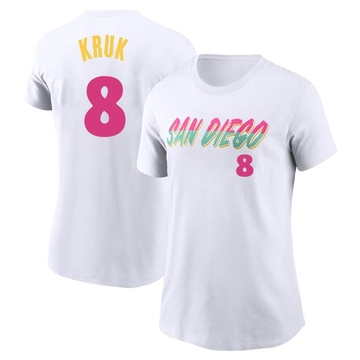Women's San Diego Padres John Kruk ＃8 2022 City Connect Name & Number T-Shirt - White