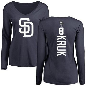Women's San Diego Padres John Kruk ＃8 Backer Slim Fit Long Sleeve T-Shirt - Navy