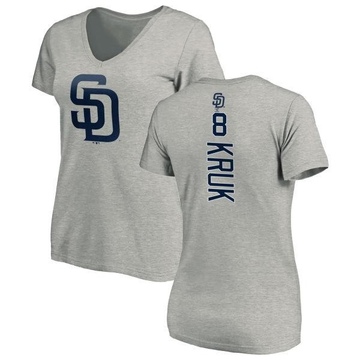 Women's San Diego Padres John Kruk ＃8 Backer Slim Fit T-Shirt Ash