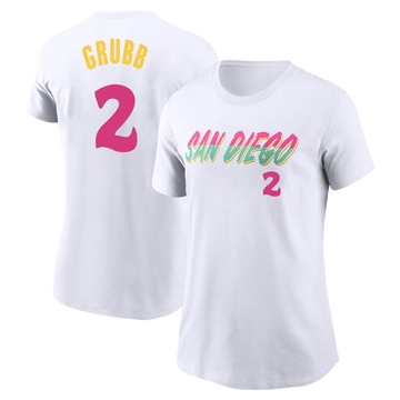 Women's San Diego Padres Johnny Grubb ＃2 2022 City Connect Name & Number T-Shirt - White