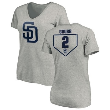 Women's San Diego Padres Johnny Grubb ＃2 RBI Slim Fit V-Neck T-Shirt Heathered - Gray