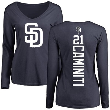 Women's San Diego Padres Ken Caminiti ＃21 Backer Slim Fit Long Sleeve T-Shirt - Navy