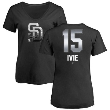 Women's San Diego Padres Mike Ivie ＃15 Midnight Mascot V-Neck T-Shirt - Black