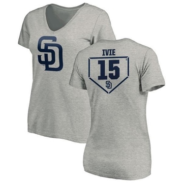 Women's San Diego Padres Mike Ivie ＃15 RBI Slim Fit V-Neck T-Shirt Heathered - Gray