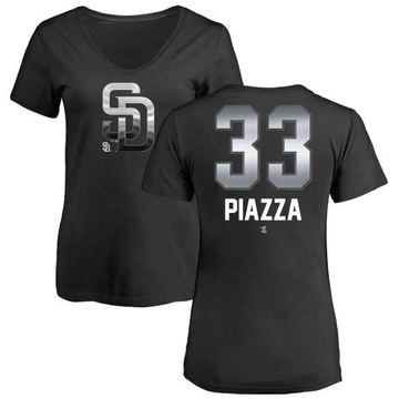 Women's San Diego Padres Mike Piazza ＃33 Midnight Mascot V-Neck T-Shirt - Black