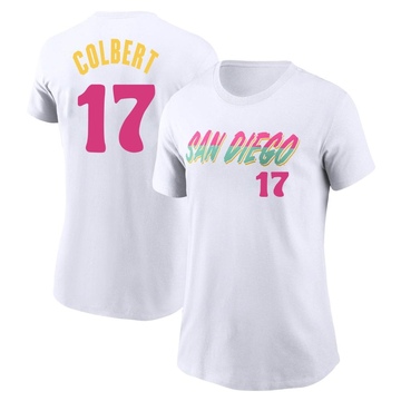 Women's San Diego Padres Nate Colbert ＃17 2022 City Connect Name & Number T-Shirt - White