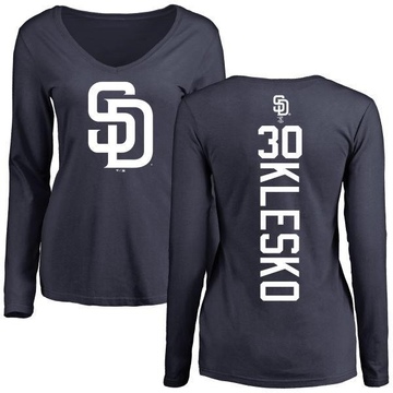 Women's San Diego Padres Ryan Klesko ＃30 Backer Slim Fit Long Sleeve T-Shirt - Navy