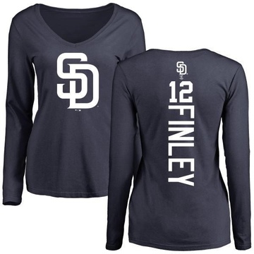 Women's San Diego Padres Steve Finley ＃12 Backer Slim Fit Long Sleeve T-Shirt - Navy