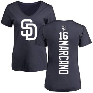 Women's San Diego Padres Tucupita Marcano ＃16 Backer Slim Fit T-Shirt - Navy