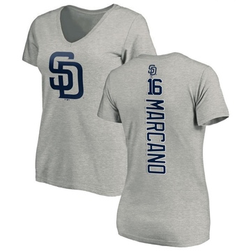 Women's San Diego Padres Tucupita Marcano ＃16 Backer Slim Fit T-Shirt Ash