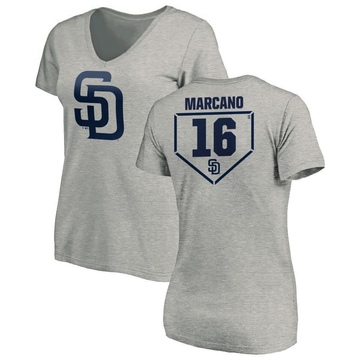 Women's San Diego Padres Tucupita Marcano ＃16 RBI Slim Fit V-Neck T-Shirt Heathered - Gray