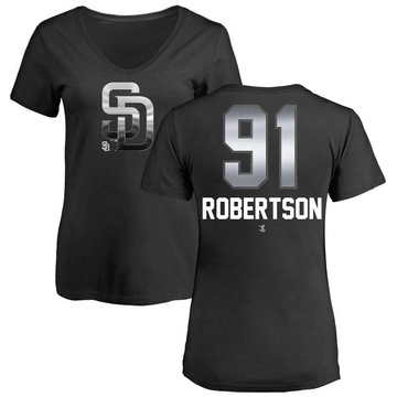 Women's San Diego Padres Tyler Robertson ＃91 Midnight Mascot V-Neck T-Shirt - Black