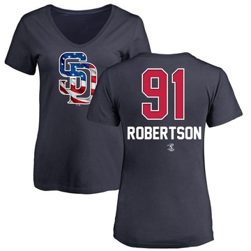 Women's San Diego Padres Tyler Robertson ＃91 Name and Number Banner Wave V-Neck T-Shirt - Navy