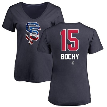 Women's San Francisco Giants Bruce Bochy ＃15 Name and Number Banner Wave V-Neck T-Shirt - Navy