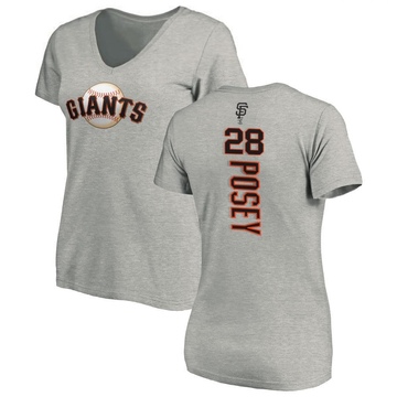 Women's San Francisco Giants Buster Posey ＃28 Backer Slim Fit T-Shirt Ash