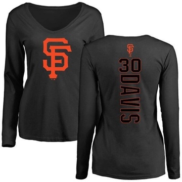 Women's San Francisco Giants Chili Davis ＃30 Backer Slim Fit Long Sleeve T-Shirt - Black