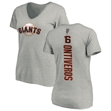 Women's San Francisco Giants Steve Ontiveros ＃16 Backer Slim Fit T-Shirt Ash