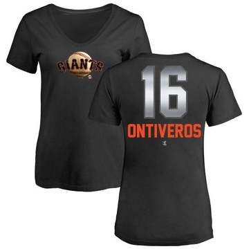 Women's San Francisco Giants Steve Ontiveros ＃16 Midnight Mascot V-Neck T-Shirt - Black