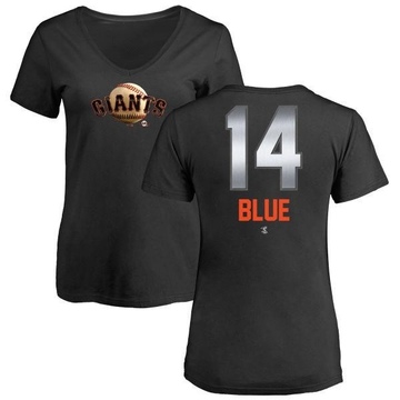 Women's San Francisco Giants Vida Blue ＃14 Midnight Mascot V-Neck T-Shirt - Black