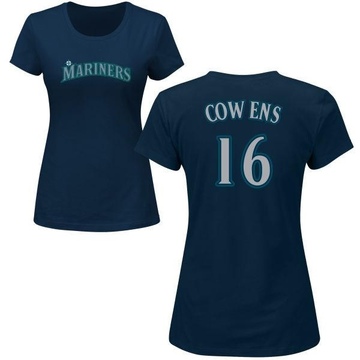 Women's Seattle Mariners Al Cowens ＃16 Roster Name & Number T-Shirt - Navy