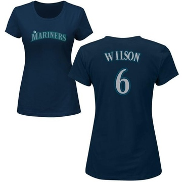 Women's Seattle Mariners Dan Wilson ＃6 Roster Name & Number T-Shirt - Navy