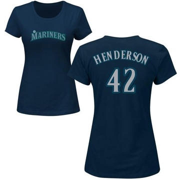 Women's Seattle Mariners Dave Henderson ＃42 Roster Name & Number T-Shirt - Navy