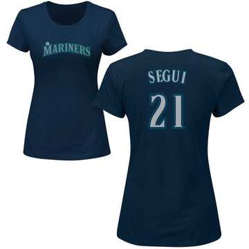 Women's Seattle Mariners David Segui ＃21 Roster Name & Number T-Shirt - Navy
