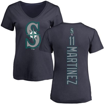 Women's Seattle Mariners Edgar Martinez ＃11 Backer Slim Fit T-Shirt - Navy