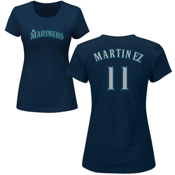 Women's Seattle Mariners Edgar Martinez ＃11 Roster Name & Number T-Shirt - Navy