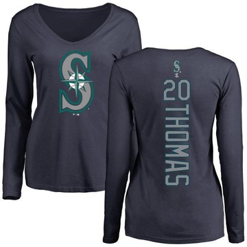 Women's Seattle Mariners Gorman Thomas ＃20 Backer Slim Fit Long Sleeve T-Shirt - Navy