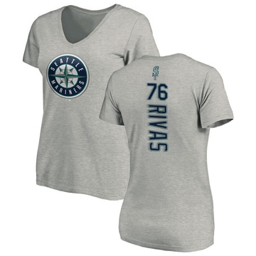 Women's Seattle Mariners Leonardo Rivas ＃76 Backer Slim Fit T-Shirt Ash