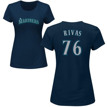 Women's Seattle Mariners Leonardo Rivas ＃76 Roster Name & Number T-Shirt - Navy