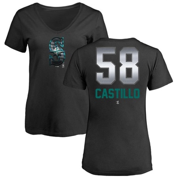 Women's Seattle Mariners Luis Castillo ＃58 Midnight Mascot V-Neck T-Shirt - Black